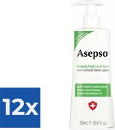 Asepso - Hygienic Fresh - Antibacteriële Handzeep/Zeeppomp - 250ml - Voordeelverpakking 12 stuks
