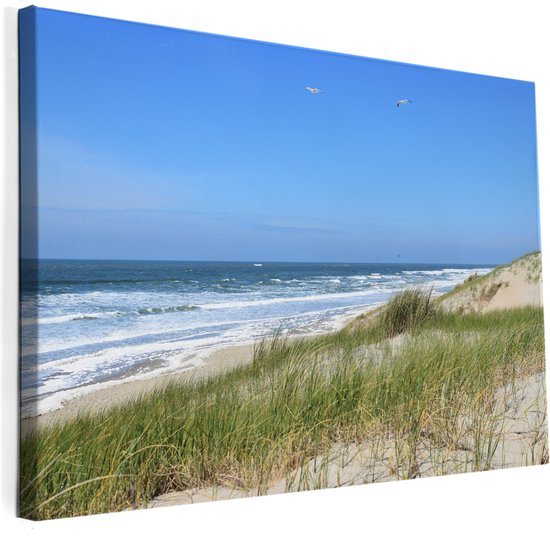 Texelphotos.nl - Foto afdruk op canvas - Texel duinpad - Noordzee - Duin - Strand - Zee - Wolkenlucht - Golven - Canvas doek – Wanddecoratie - Canvas schilderij – Natuur - Landschap - 35 x 40 cm