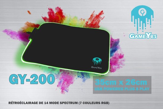 GameYes - MousePad - Tapis de souris - 1,80 CM RGB - Modèle GY-200 - 25CM x 35CM - LUMIÈRE LED