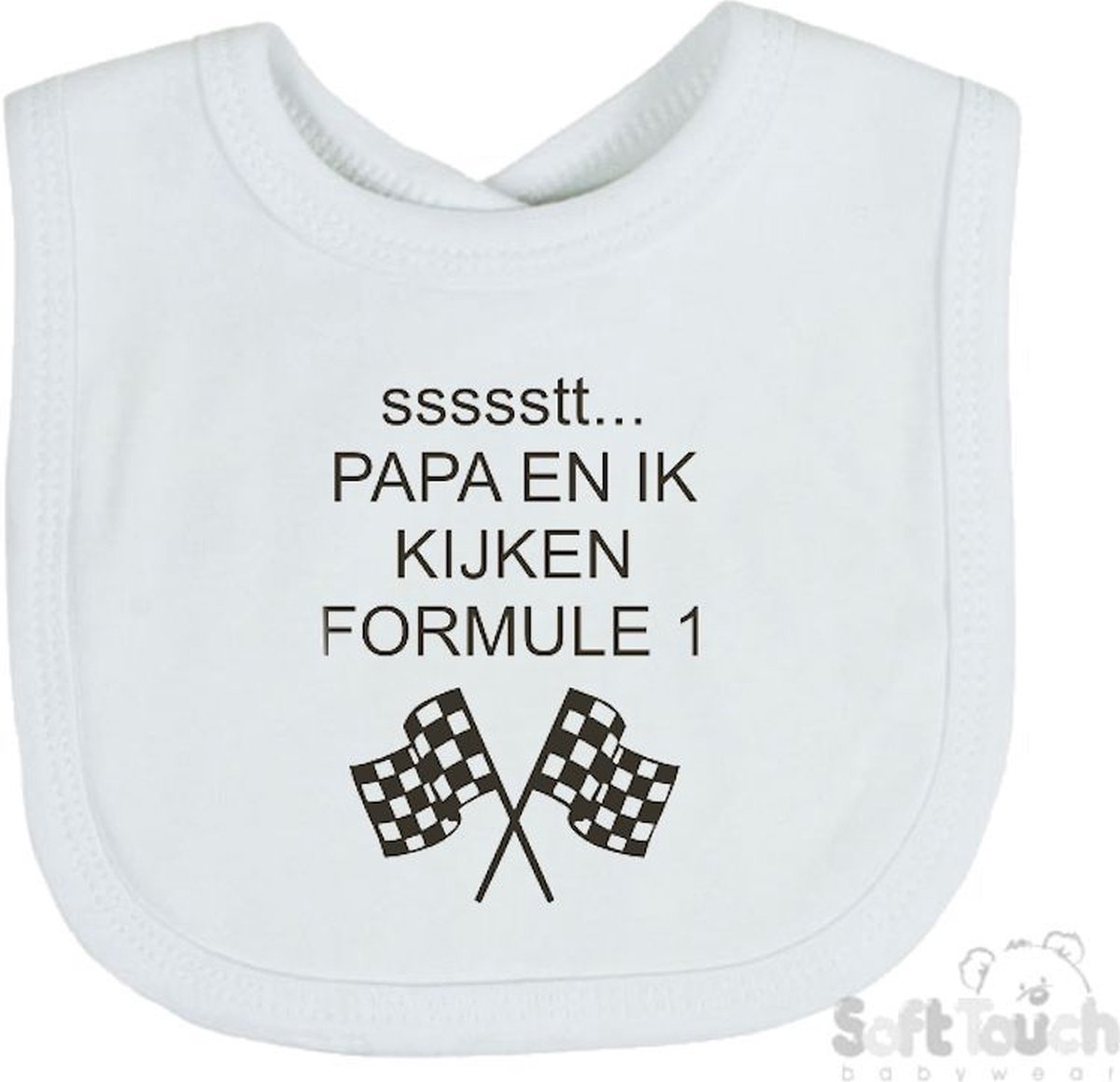 Goedkoopste Soft Touch Slabber Slabbetje Slab Papa en ik kijken Formule 1 Formule 1 33 x 22 Cm Katoen Wit/zwart