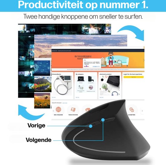 imoshion Draadloze muis - Oplaadbare computermuis 2.4G USB-A adapter - Zwart