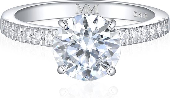 Finesse - Bague de fiançailles moissanite en or blanc 14 carats avec pierres latérales - 7 carats