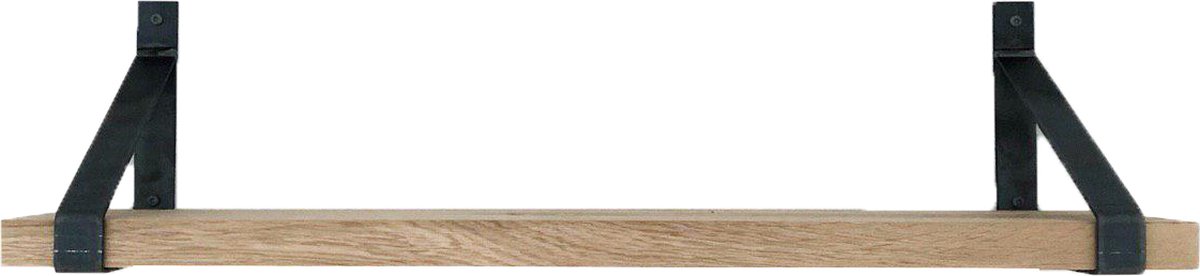 GoudmetHout Wandplank Industrieel - 200 x 25 cm Muurplank - Licht Eiken Hout - Decoratie Wandrek & Boekenrek - Hangplank Keuken - Wall Shelf + 2 Plankdragers van Ruw Staal Licht eiken, zonder coating - 25 cm
