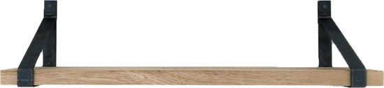 GoudmetHout - Massief eiken wandplank - 200 x 25 cm - Licht Eiken - Inclusief industriële plankdragers Geen Coating - lange boekenplank