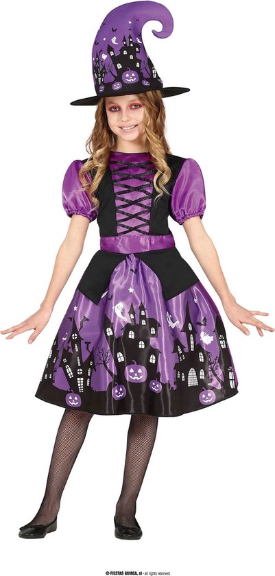 Guirca - Heks & Spider Lady & Voodoo & Duistere Religie Kostuum - Paarse Heks Patsie Boem - Meisje - Paars - 3 - 4 jaar - Halloween - Verkleedkleding
