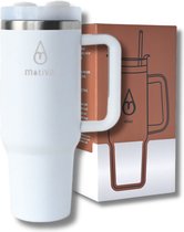 Tumbler Motivai® - Wit - 40oz - Travel Cup - RVS Thermosbeker met Handvat en Rietje - Drinkbeker To Go - 1.2 Liter - Koffiebeker - Travel Mug - Thermosbeker - Thermosfles - Thermoskan