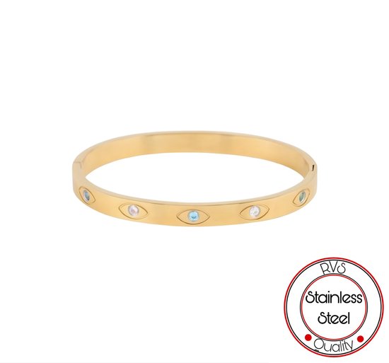 Borasi Regenboog Bangle Armband | RVS Roestvrij Staal | 14k Goldplated | Goud | Dames Armband | Elegant | Vrouwen Cadeau | Moederdag | Moederdag cadeau | Cadeau Voor Haar | Moederdag Cadeautje