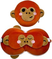Reiskussen & Slaapmasker - Relaxeazzz Adoramals Orangutang Rond - Oranjebruin - 15x19x10cm/19x27x7cm
