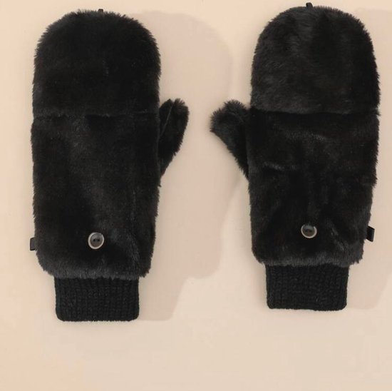 Fluffy wanten Zwart - Warme handschoenen - Winter - Fake fur - Hand fashion - Winter collectie vrouwen en Dames