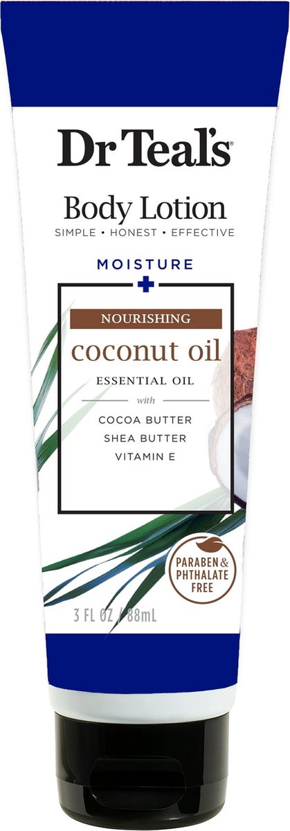 Dr Teal's - Nourishing Coconut Oil Body Lotion - Hydrateert - Coconut Oil - Cocoa Butter - Shea Butte - Paraben- en ftalaatvrije formule - Zeer droge huid - Verlicht de ruwe, trekkerige huid - 88ml
