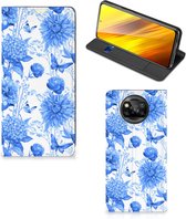 Smart Cover voor Xiaomi Poco X3 Pro | Poco X3 Flowers Blue