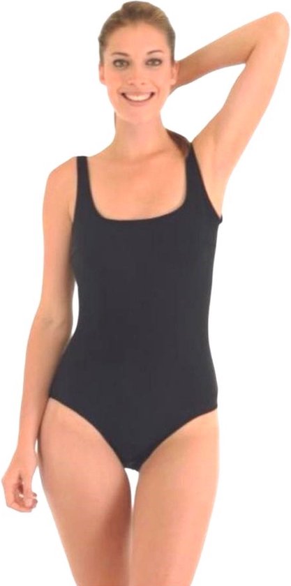 Badpak- Effen kleur klassieke zwempak- Dames badmode strandpak bikini- Zwart- Maat 44