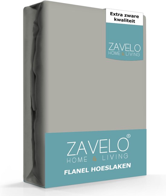 Zavelo Hoeslaken Flanel Grijs - Lits-jumeaux (160x200 cm) - 100% Gekamd katoen - 30 cm Hoekhoogte - Zacht & Comfortabel