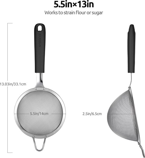 Menax - Chinese Keukenzeef 14 cm - RVS Vergiet voor Spoelbak - Roestvrijstalen Afdruiprek - Keukenvergiet Zeef voor Pasta, Groente, Meel en Rijst - Keukenaccessoire