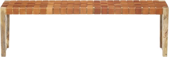 vidaXL-Bankje-150-cm-echt-leer-en-massief-mangohout-bruin