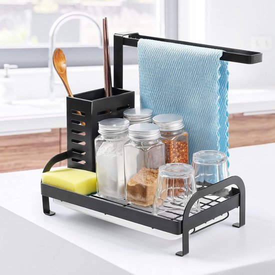 Spoelbak-organizer, Afdruiprek Voor De Keuken, Roestvrij Staal Met Afdruipbak Voor Spons Gootsteen Caddy Organizer Keukendoekhouder Borstels Keuken En Badkamer