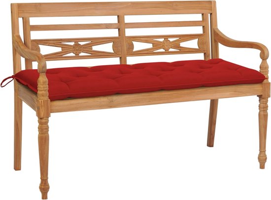 vidaXL-Bank-Batavia-met-rood-kussen-150-cm-massief-teakhout