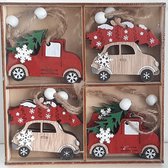 Cintres en bois pour sapin de Noël, voitures dans une boîte en bois