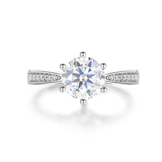 Sophia - Bague de fiançailles moissanite en argent avec pierres latérales pavées - 2 carats