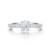 Nina - Platinum Ovaal Moissanite Ring met Pavé Zijstenen - 0.9 karaat