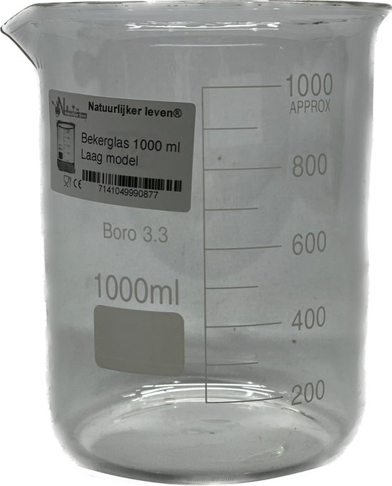 Natuurlijk leven bekerglas 1000 ml hittebestendig borosilikaatglas