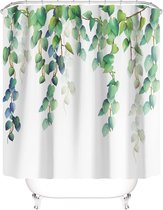 Douchegordijn groene planten badkamer textiel gordijn schimmel resistente stof wasbaar blauw bladeren boven polyester douchegordijn incl. 12 C-ringen gewicht onderkant 180x200 (BxH) cm