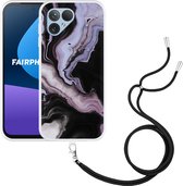 Cazy Hoesje met koord Zwart geschikt voor Fairphone 5 Liquid Marble