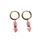 ∅14mm Oorbellen Dames - Verguld RVS - Oorringen met Koraalroze Kleur Glaskralen Hanger