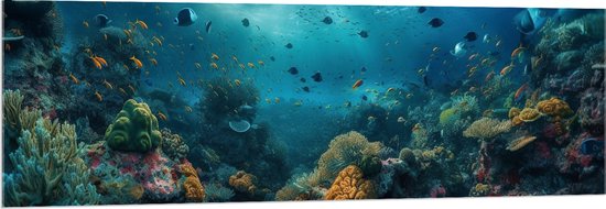 Acrylglas - Oceaan - Zee - Dieren - Vissen - Koraal - Kleuren - 150x50 cm Foto op Acrylglas (Met Ophangsysteem)