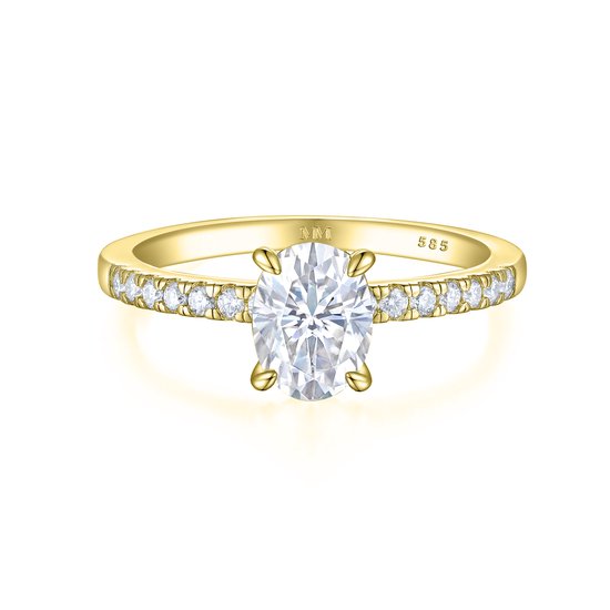 Nina - 14k Geelgouden Ovaal Moissanite Ring met Pavé Zijstenen - 1.5 karaat