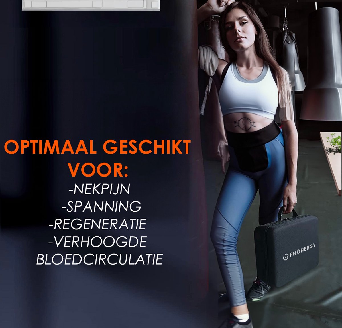 Afbeelding 3 van Phonergy Thunderboost - Massage Gun- Massage Apparaat - Massage Gun Professioneel - Massage pistool- Zeer Krachtig - Extreem Stil - 12 Opzetstukken - 30 Standen - Midnight Black