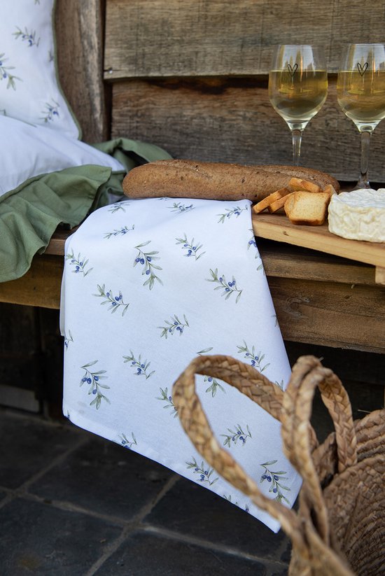 Clayre & Eef Nappe Ø 170 cm Blanc Coton Rond Olives Nappes de table