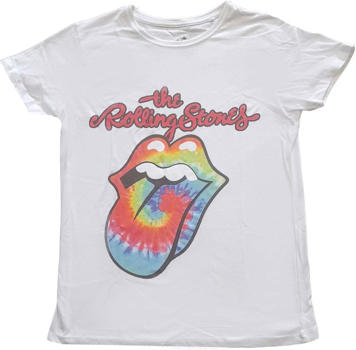 The Rolling Stones - Tie Dye Tongue Dames T-shirt - XL - Wit