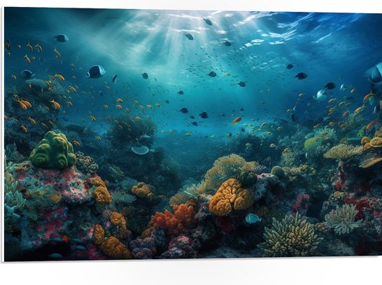 PVC Schuimplaat - Oceaan - Zee - Dieren - Vissen - Koraal - Kleuren - 75x50 cm Foto op PVC Schuimplaat (Met Ophangsysteem)