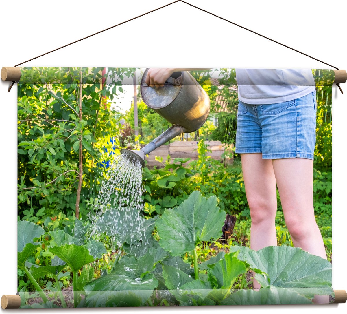Textielposter - Tuin - Bloemen - Planten - Gieter - Water - Groen - 60x40 cm Foto op Texti