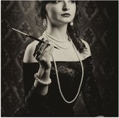Poster (Mat) - Vrouw - Sierraden - Jurk - Zwart - Wit - 80x80 cm Foto op Posterpapier met een Matte look