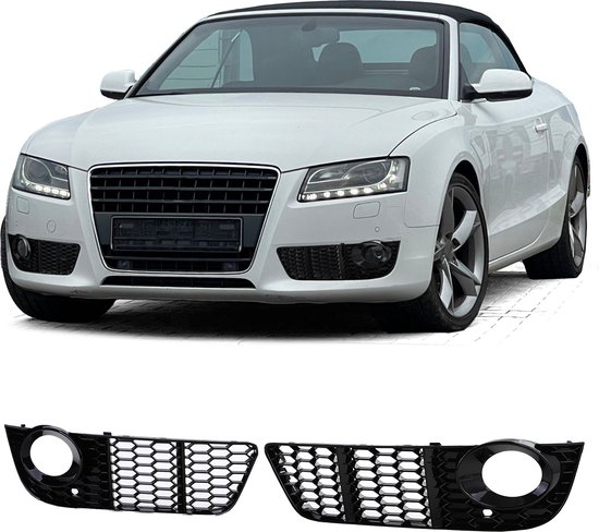 Front Bumper Fog Light Grilles (Left + Right) For Audi A5 8T 2007-2012 – Honeycomb Mesh With Chrome Rings