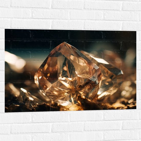 Muursticker - Kristal - Goud - 90x60 cm Foto op Muursticker
