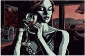 Poster Glanzend – Vrouw - Restauraunt - Mensen - Wijn - Drinken - 75x50 cm Foto op Posterpapier met Glanzende Afwerking