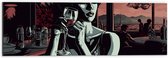 Dibond - Vrouw - Restauraunt - Mensen - Wijn - Drinken - 60x20 cm Foto op Aluminium (Met Ophangsysteem)
