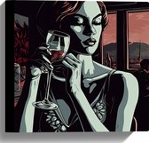Canvas - Vrouw - Restauraunt - Mensen - Wijn - Drinken - 30x30 cm Foto op Canvas Schilderij (Wanddecoratie op Canvas)