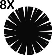 BWK Luxe Ronde Placemat - Zwart met Witte Ontploffing Illustratie - Set van 8 Placemats - 50x50 cm - 2 mm dik Vinyl - Anti Slip - Afneembaar