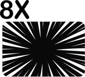 BWK Luxe Placemat - Zwart met Witte Ontploffing Illustratie - Set van 8 Placemats - 45x30 cm - 2 mm dik Vinyl - Anti Slip - Afneembaar