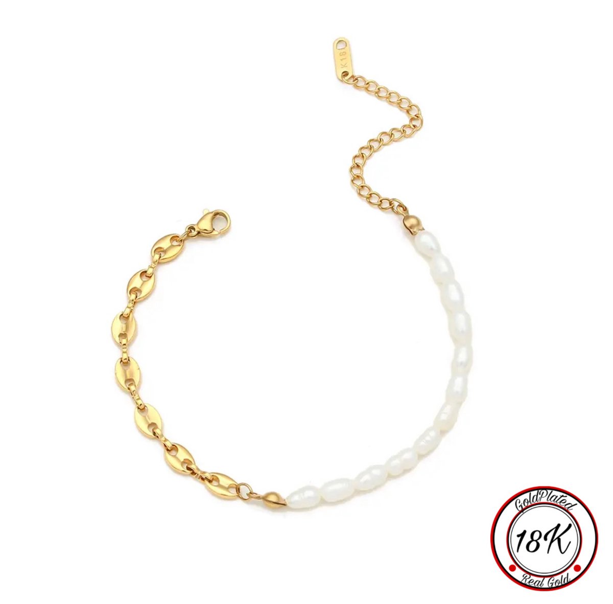 Borasi Pearl Chain Bracelet | Parel Chain Armband | 18K Goldplated | Vrouwen Armband | Vrouwen Sieraden | Verstelbare Armbanden | Cadeau Voor Haar | Best Verkochte Sieraden - Borasi