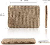 Designer envelop, handtas, kleine geweven dameshandtas met kwast, ruimte voor creditcards en portemonnee, ultradun en licht, ritssluiting