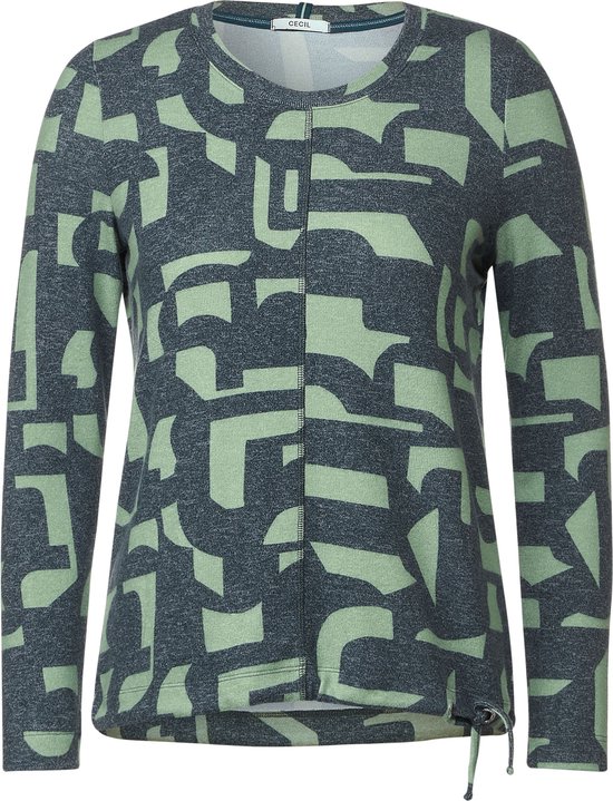 Cecil TOS Cosy Shirt Big Letter Dames T-shirt - kleur Deep Lake Green Melange - Maat xl