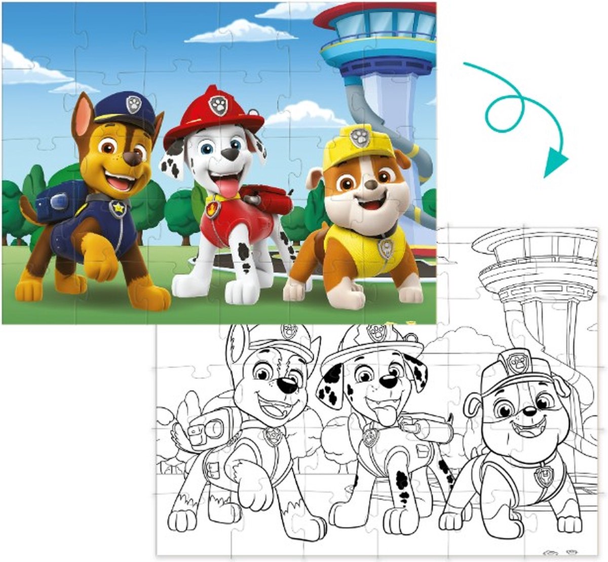 Paw Patrol 2-in-1 puzzel: 30 stukjes & kleurplaat