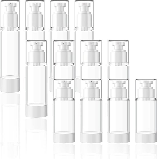 Babyflesje - 12 stuks pompdispensers shampooflessen lege reisflessen om te vullen, 15 ml/30 ml/50 ml pompfles voor lotion, foundation, essentie, crème, cosmetica, reishampoo