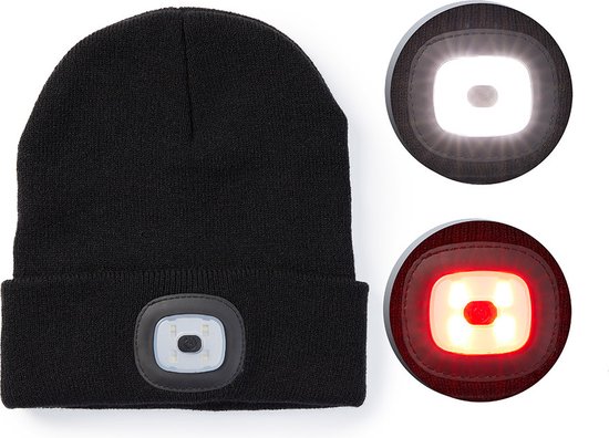 TECHNOSMART Muts met LED Verlichting – Zwarte Beanie – Unisex – One Size – Warme Hardloopmuts