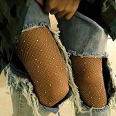 Visnet Glitter Panty met Stenen - Fishnet Panty with Glitter Stones - Beige/Skin color - One Size